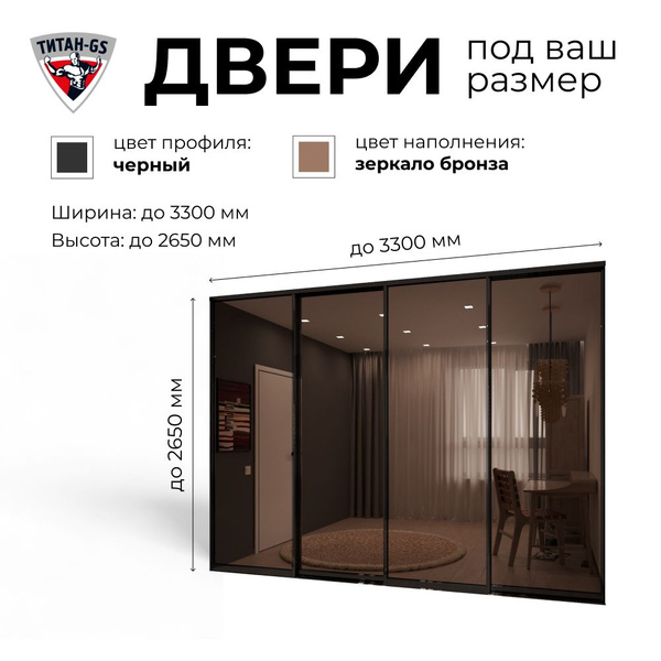 Двери купе для гардеробной и шкафов Титан-GS 4 створки в проем до 3300 ...