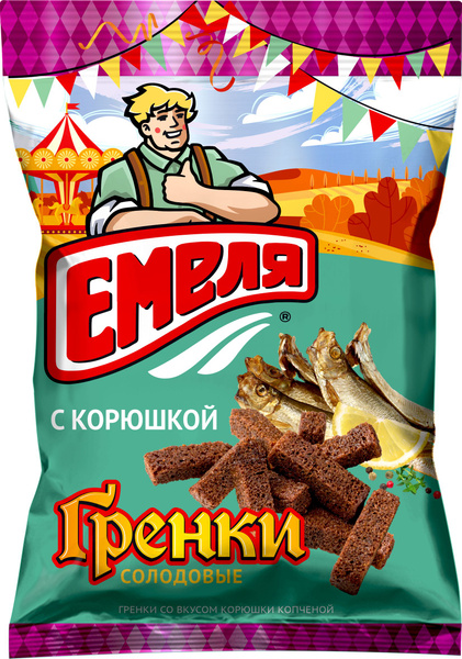 Сухарики Емеля солодовые со вкусом копченой корюшки 60 гр 30 шт ...