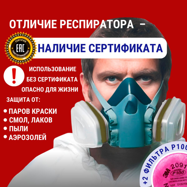 Респиратор от пыли химии для покраски профессиональный 7502 замена 3М с ...