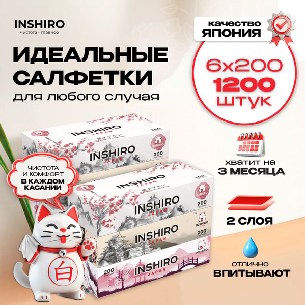 INSHIRO Бумажные салфетки, 200 шт. - купить с доставкой по выгодным ...