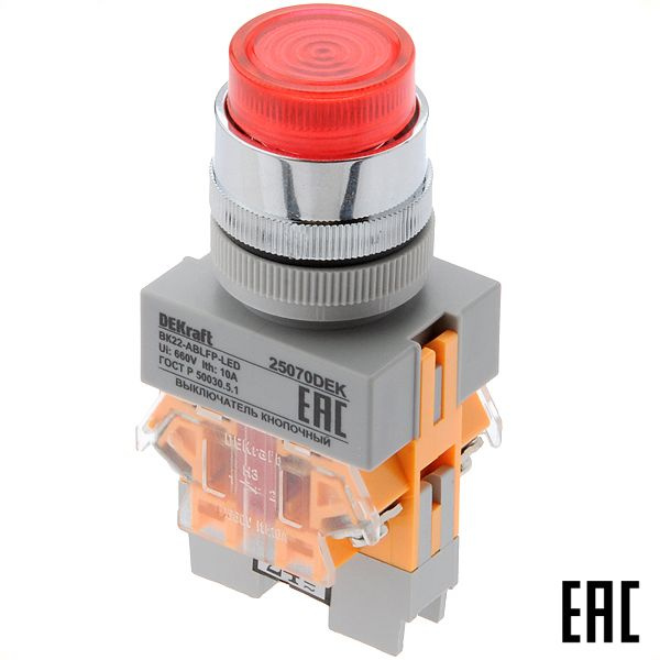 Выключатель кнопочный ВК22-ABLFP-RED-LED-24 25070DEK красный 1з+1р без ...