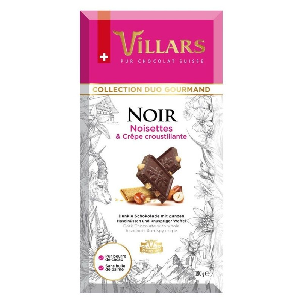 Шоколад VILLARS темный с цельным фундуком и хрустящими вафлями 180г ...