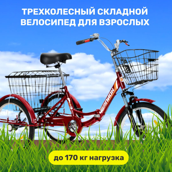 Трехколесный велосипед для взрослых РВЗ Чемпион 20 СКЛАДНОЙ красный ...