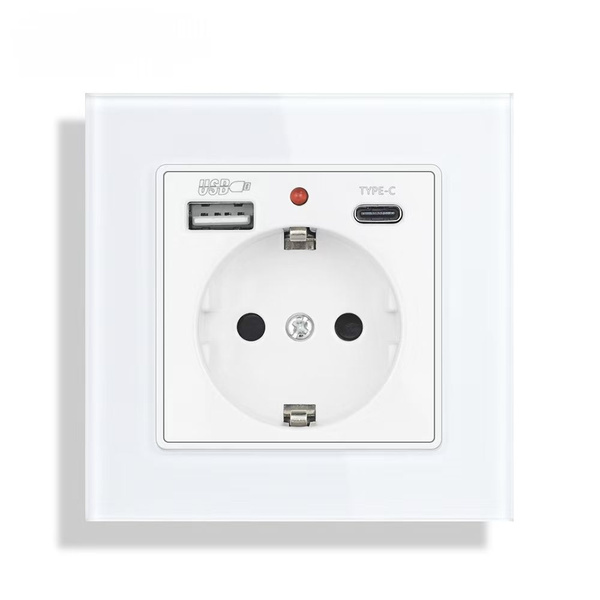 Встраиваемая розетка с USB и Type-c портами белая, с заземлением, 1шт ...