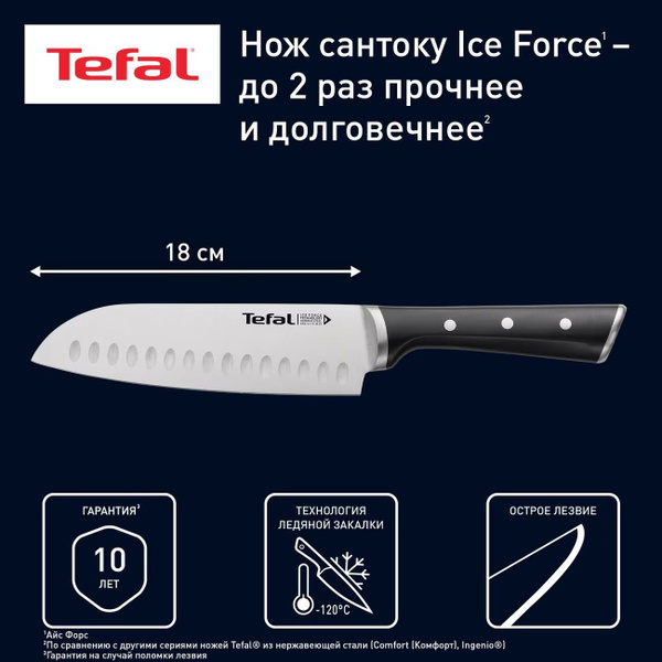Нож Tefal Ice Force сантоку 18 см (K2320614) купить c доставкой на OZON ...