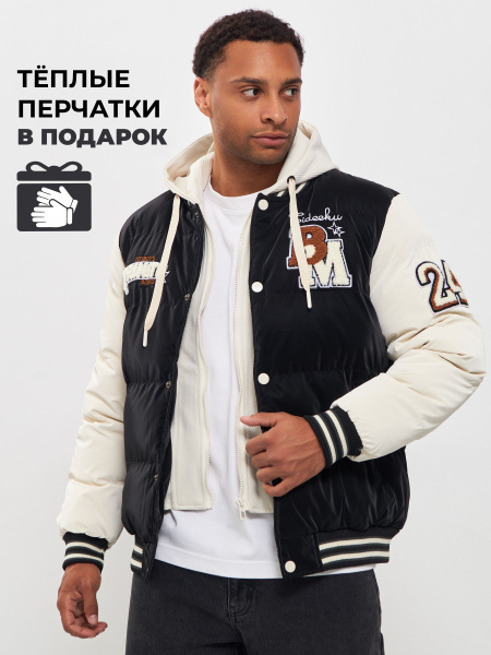 Бомбер Мужской VESTITO Кнопки, Вышивка черный, белый Полиэстер ...