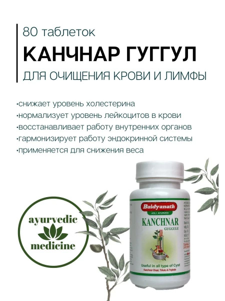 Канчнар Гуггул Байдьянатх (Kanchnar guggul Baidyanath), 80 таб купить ...