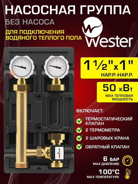 Насосная группа WESTER 1 1/2" НР х 1" НР под насос 180 мм со ...