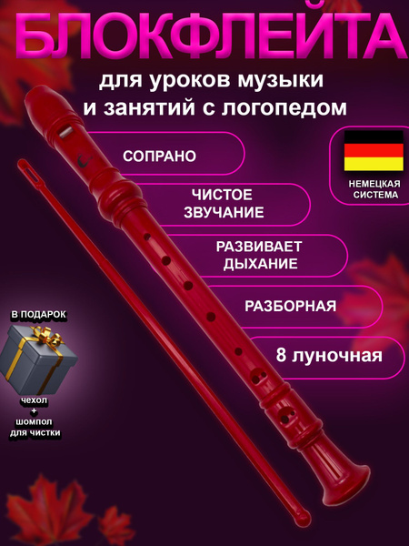 Блокфлейта 8-луночная. Сопрано. Дудка. Шомпол. Духовой музыкальный ...