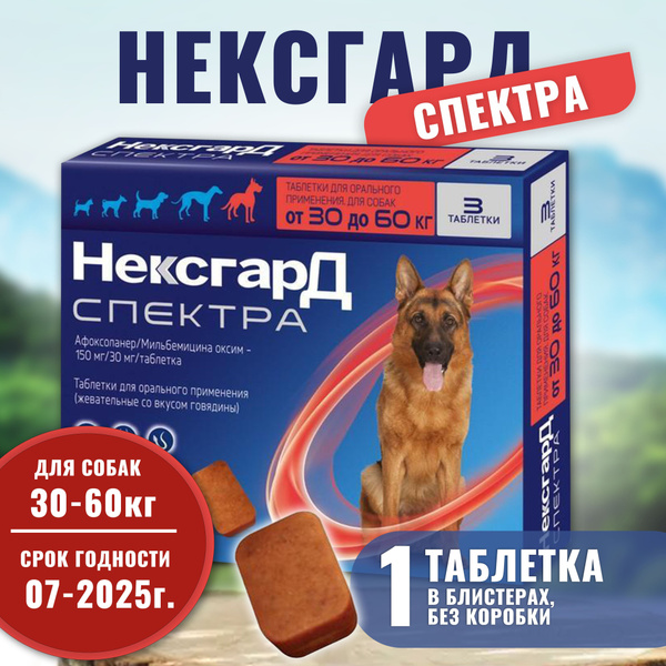 Нексгард Спектра XL , 1 таблетка, для собак весом 30-60 кг ...