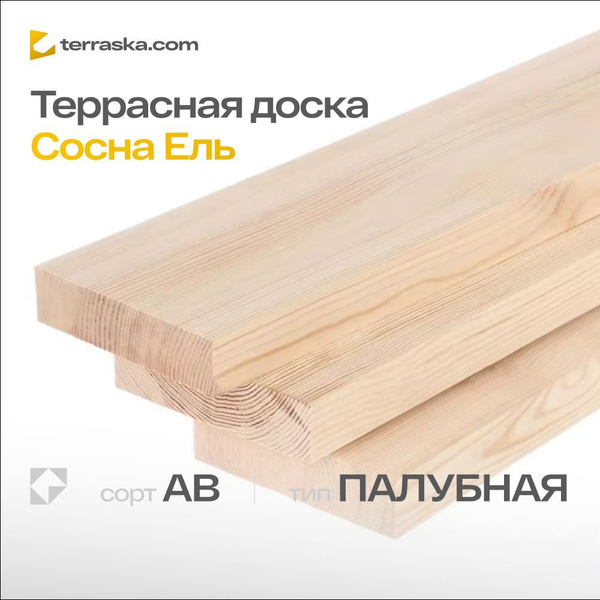 Террасная доска из сосна / ель гладкая палубная 35*90*500 мм Сорт АВ 5 ...