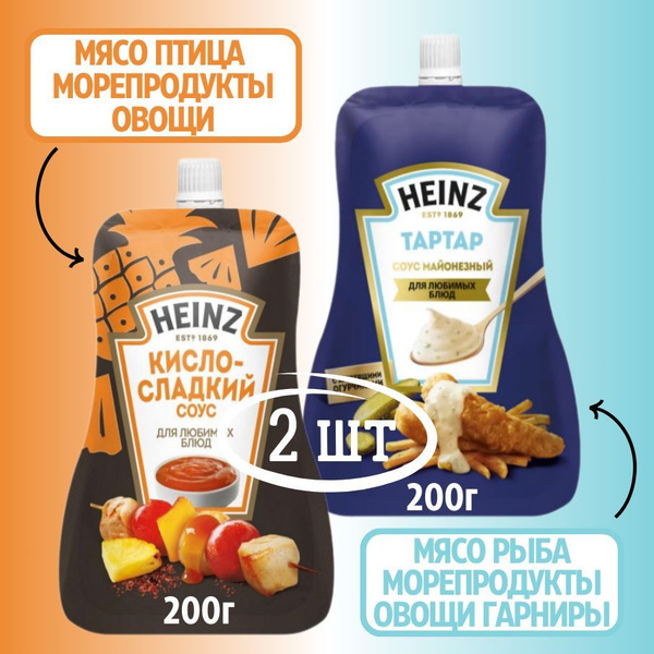 Соус Heinz в наборе: Кисло сладкий (неострый)+ТарТар (неострый), 2шт ...