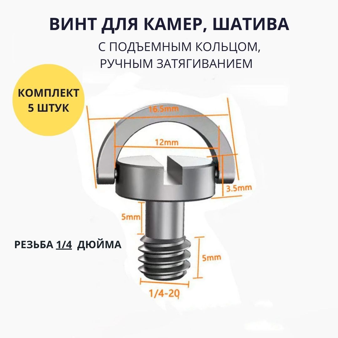 Штативныйвинт5-5mm-болт1/4сподъемнымкольцомдлякрепленияфотокамеривидеотехники,микрофонныхстоек,комплект5штук