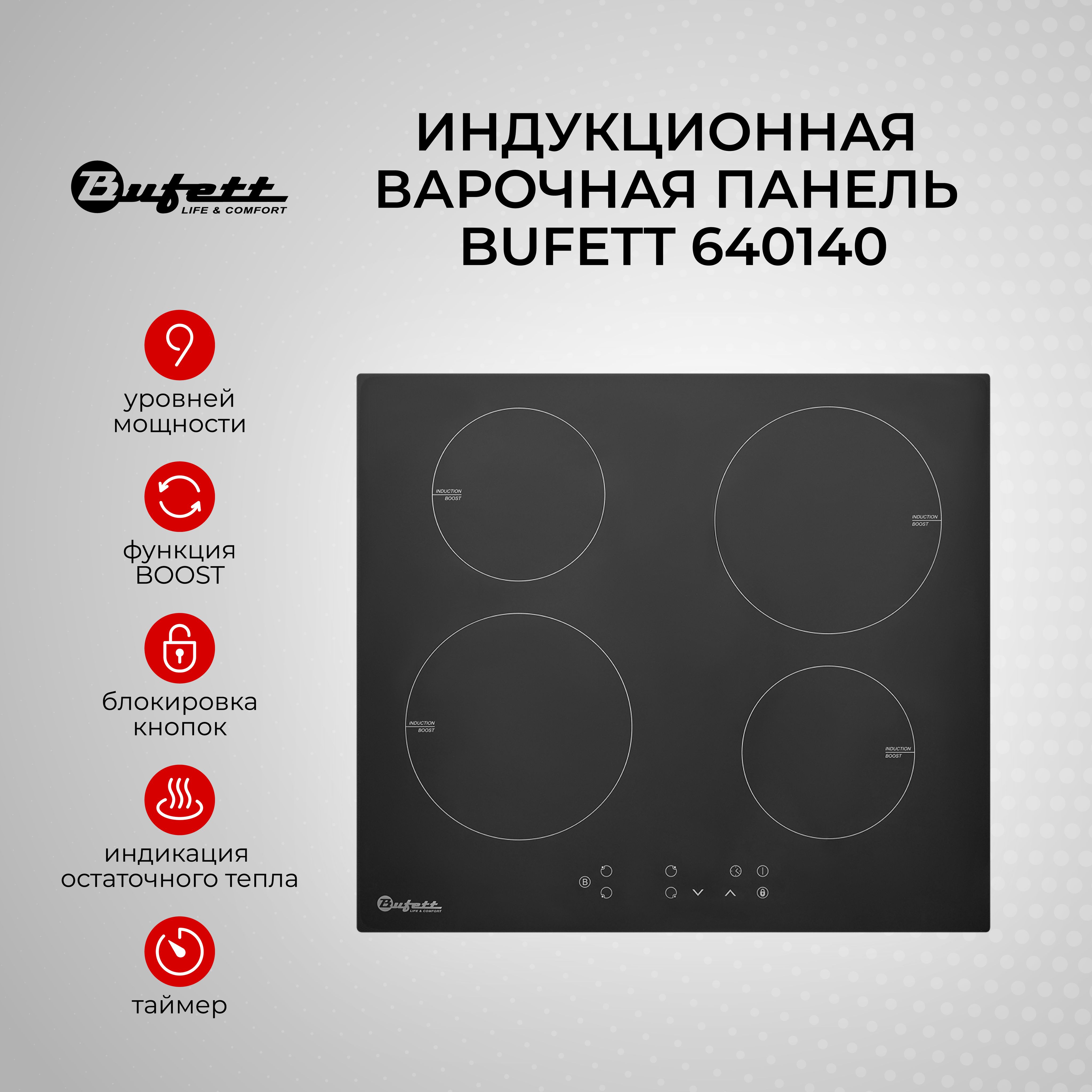 Варочнаяпанельиндукционнаявстраиваемая4конфоркиBUFETT640140,7000Вт