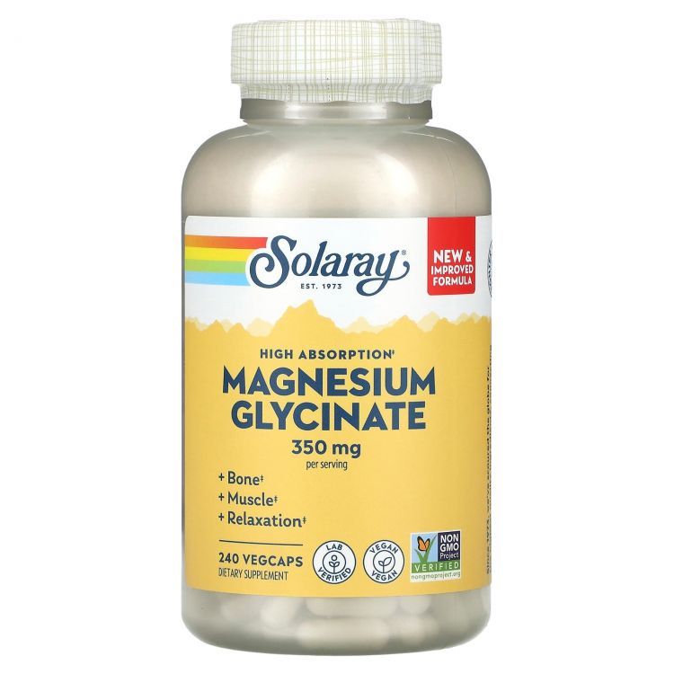 Solaray, Капсулы Higher Absorption Magnesium Glycinate, Глицинат магния для лучшего усвоения, 350 мг, 240 вегетарианских капсул