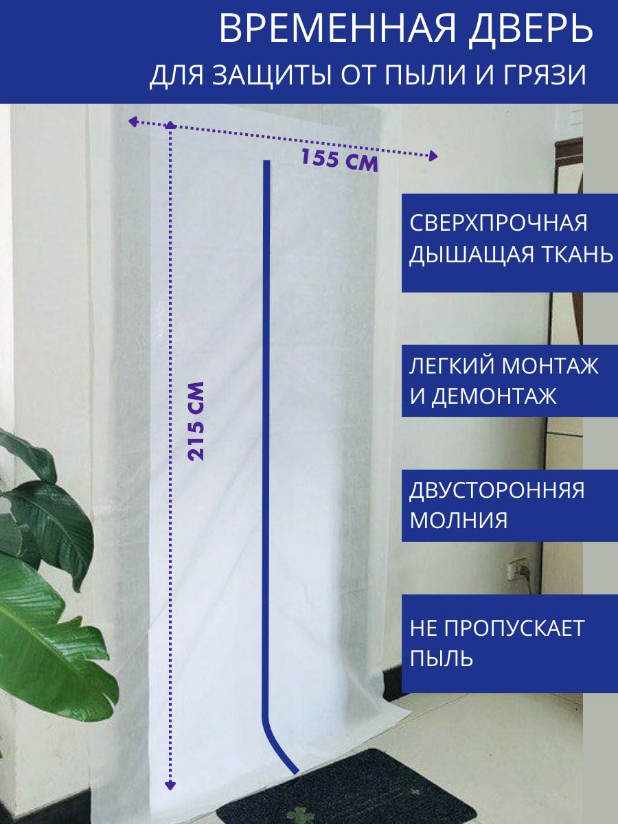 Защитнаямногоразоваядверьпротивпылипристроительствеиремонте155х220,застежкамолния