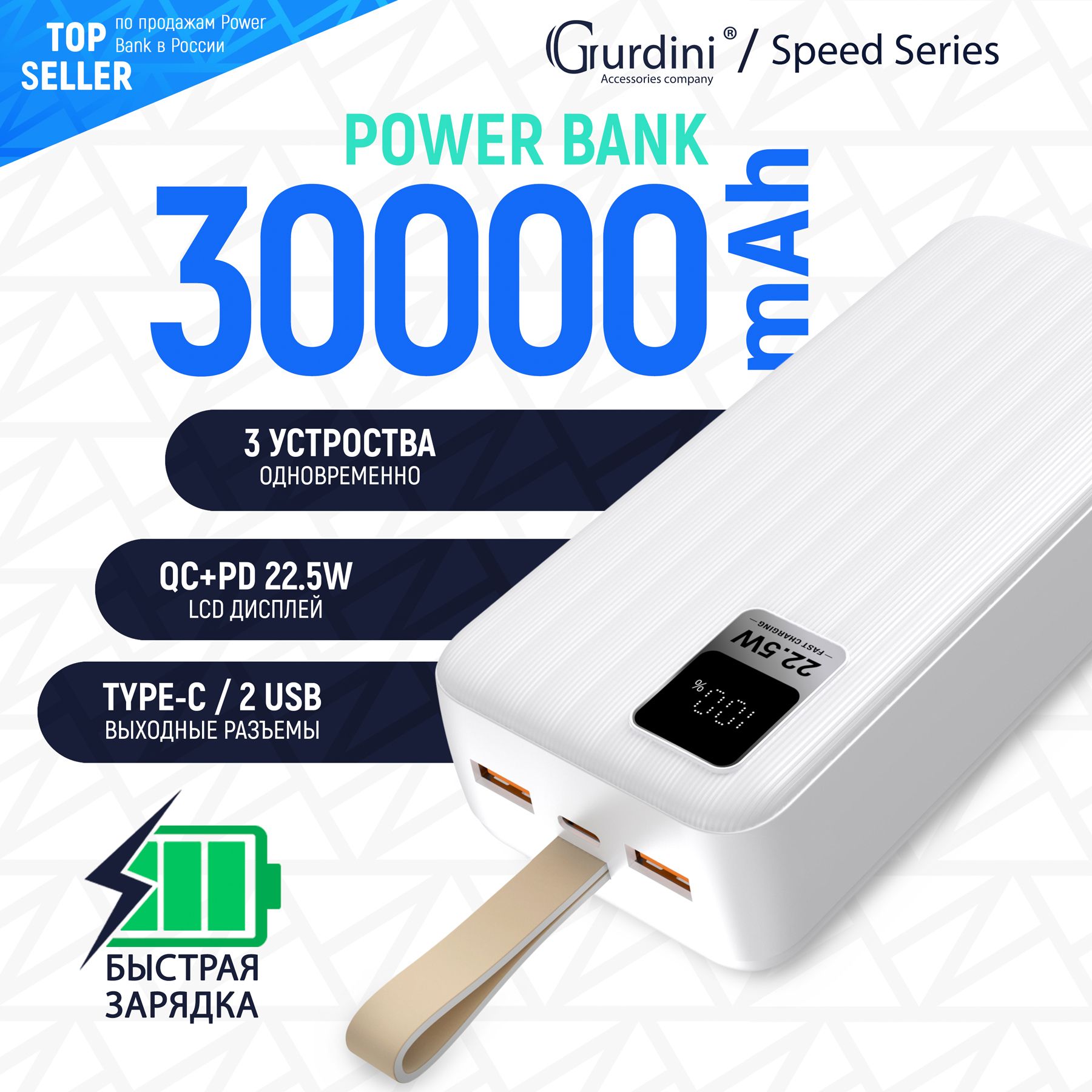 Внешний аккумулятор (Power Bank) Gurdini Speed Series 2 USB - купить по  выгодным ценам в интернет-магазине OZON (1077422986)