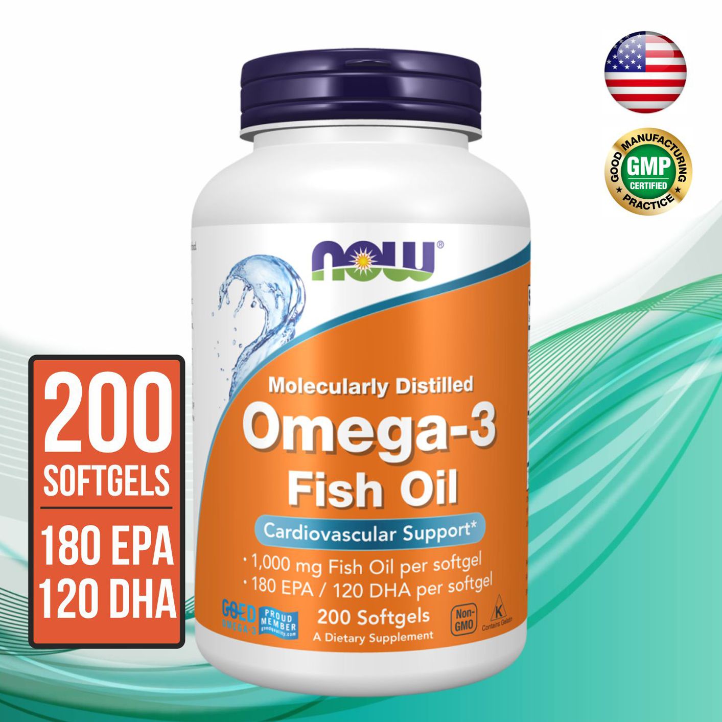 NOW Омега-3 (Omega-3) капсулы массой 1400 мг, 200 softgels