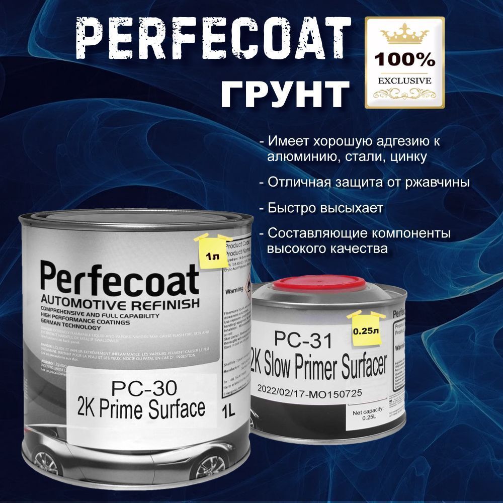 PERFECOATГрунттолстослойныйЧЕРНЫЙPC-302KHBPrimerSurfacerblack1L+PС-312KSlowPrimerHardenerHB0,25L