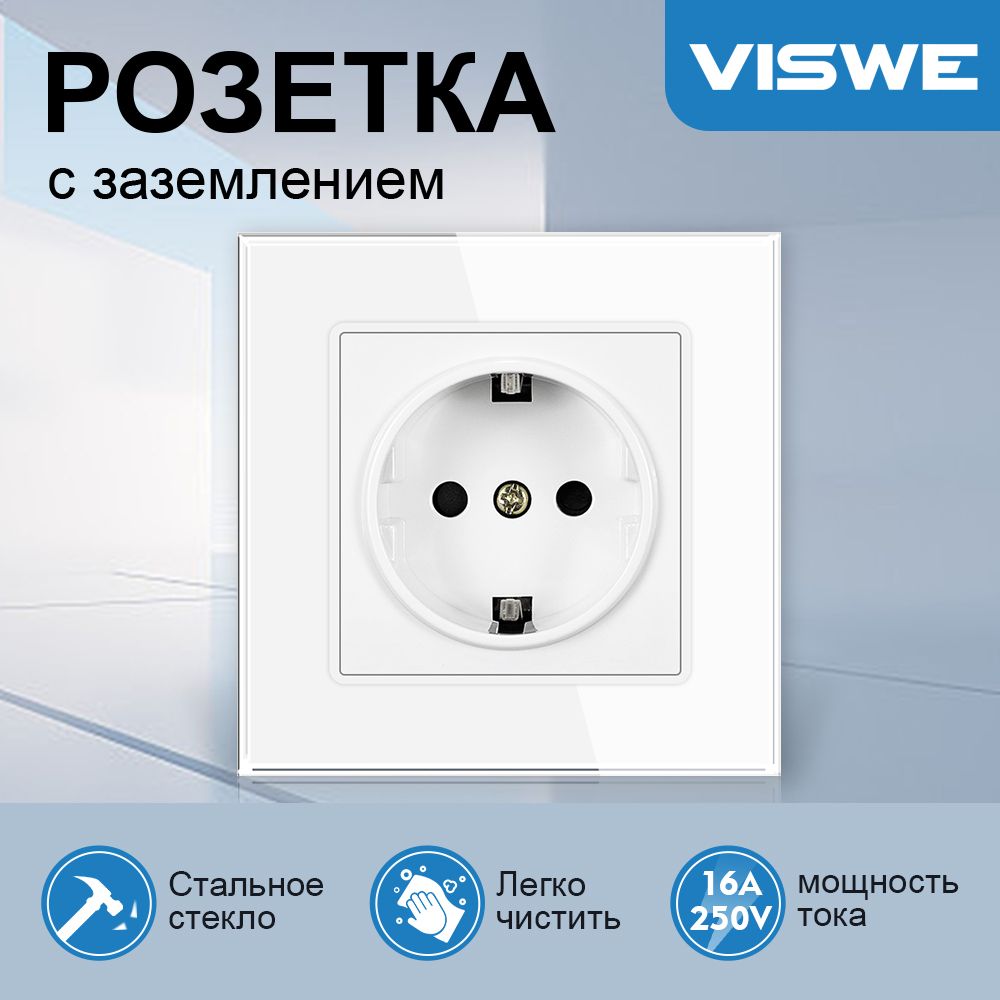 Розеткавстраиваемаясзаземлением,белыйстекляннаярамка82mm*82mm