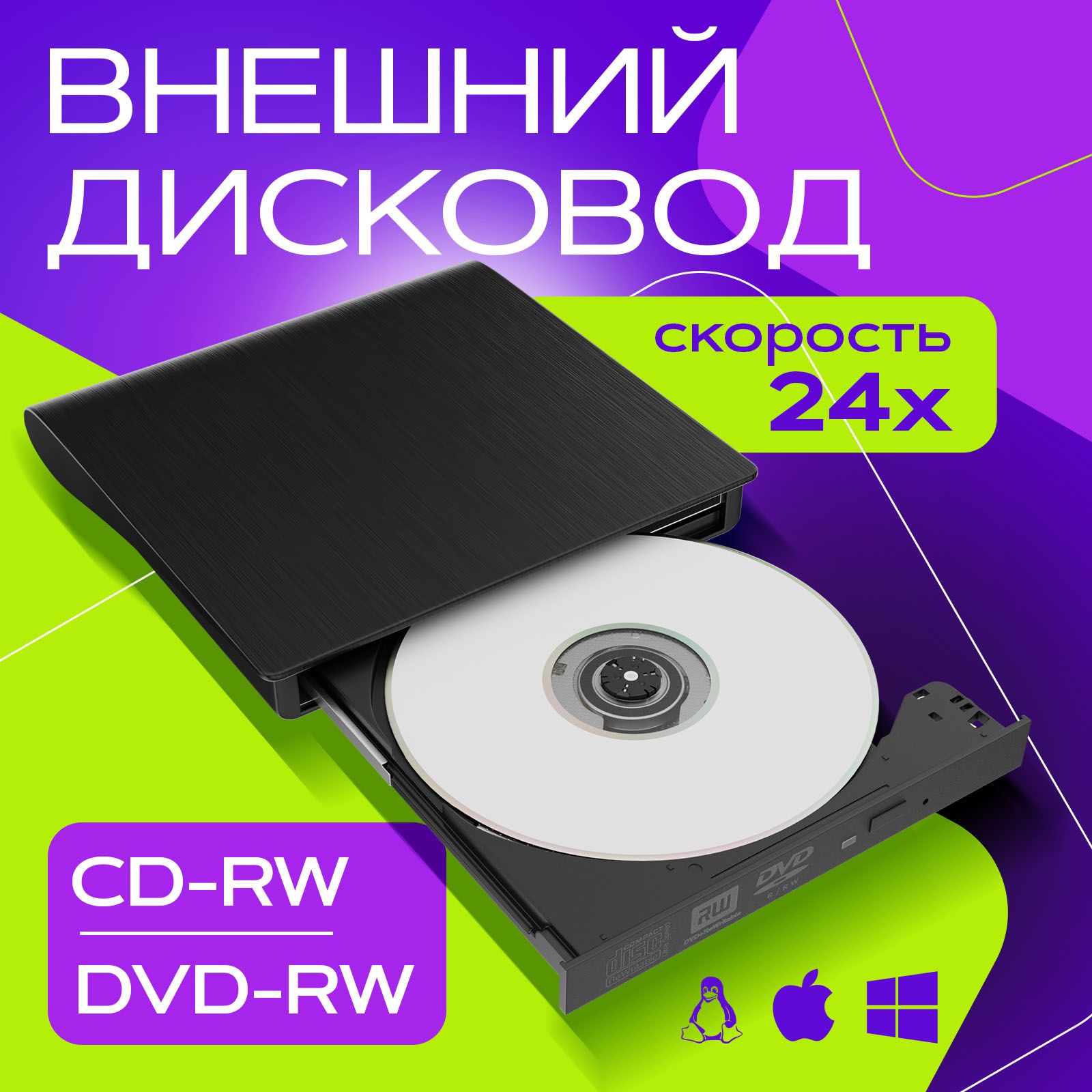 Внешний дисковод для ноутбука / Оптический привод для компьютера CD, DVD