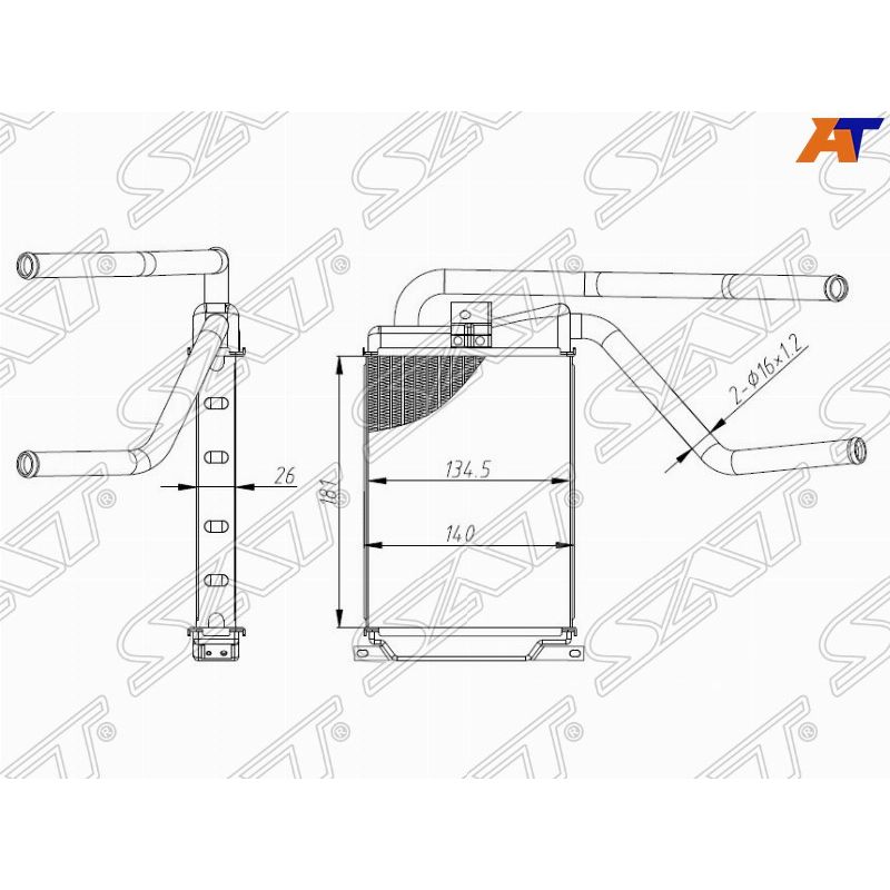 Радиатор отопителя для Дэу Нексия N150 2008-2016, Daewoo Nexia N150 радиатор отопителя SAT ST-DW25-395-A0, oem 3059812