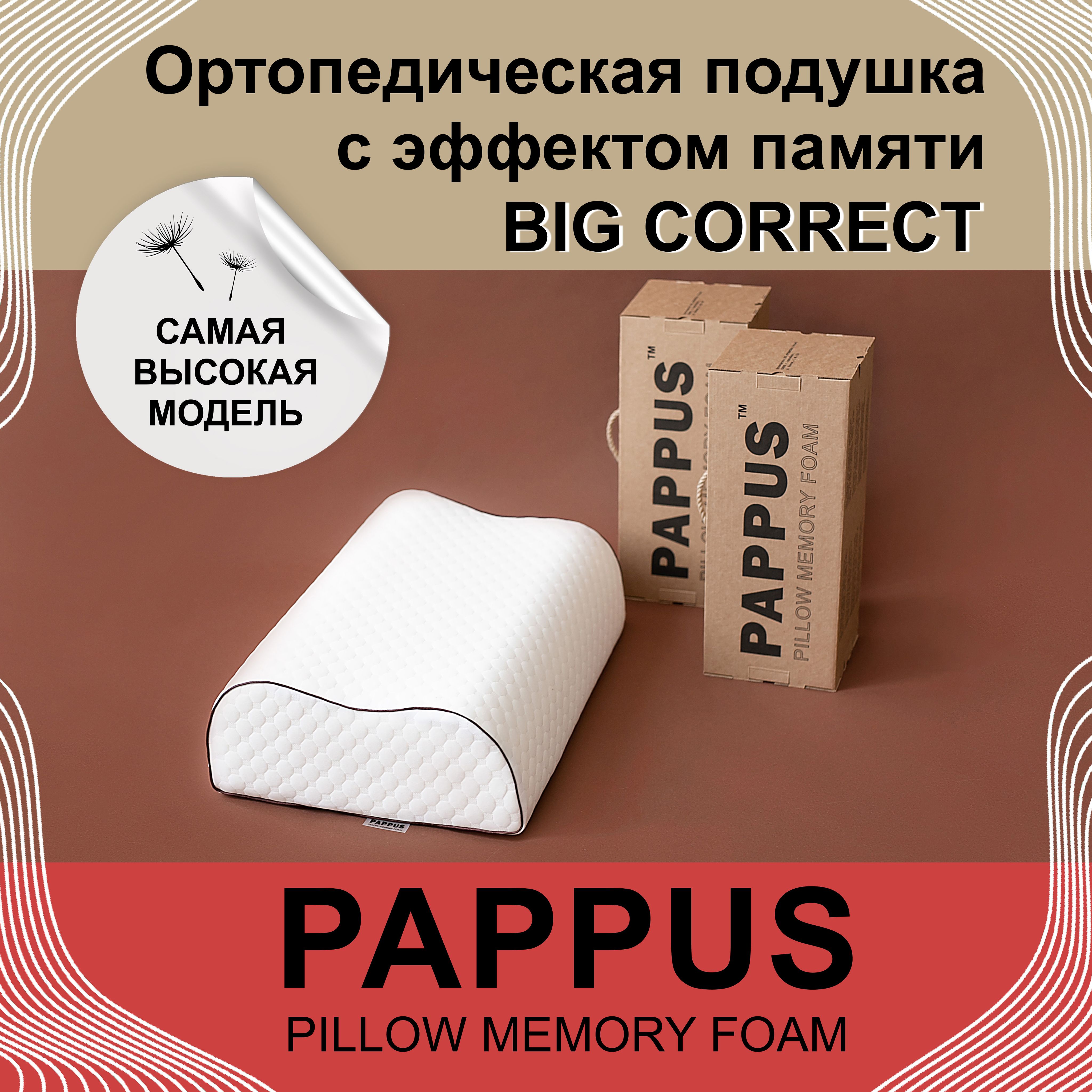 ОртопедическаяподушкаPAPPUSBigCorrect58*38см14/16смбольшаяподнаволочку70x70см,АнатомическаяподушкавысокаясэффектомпамятиMemoryFoamподголовудлясна