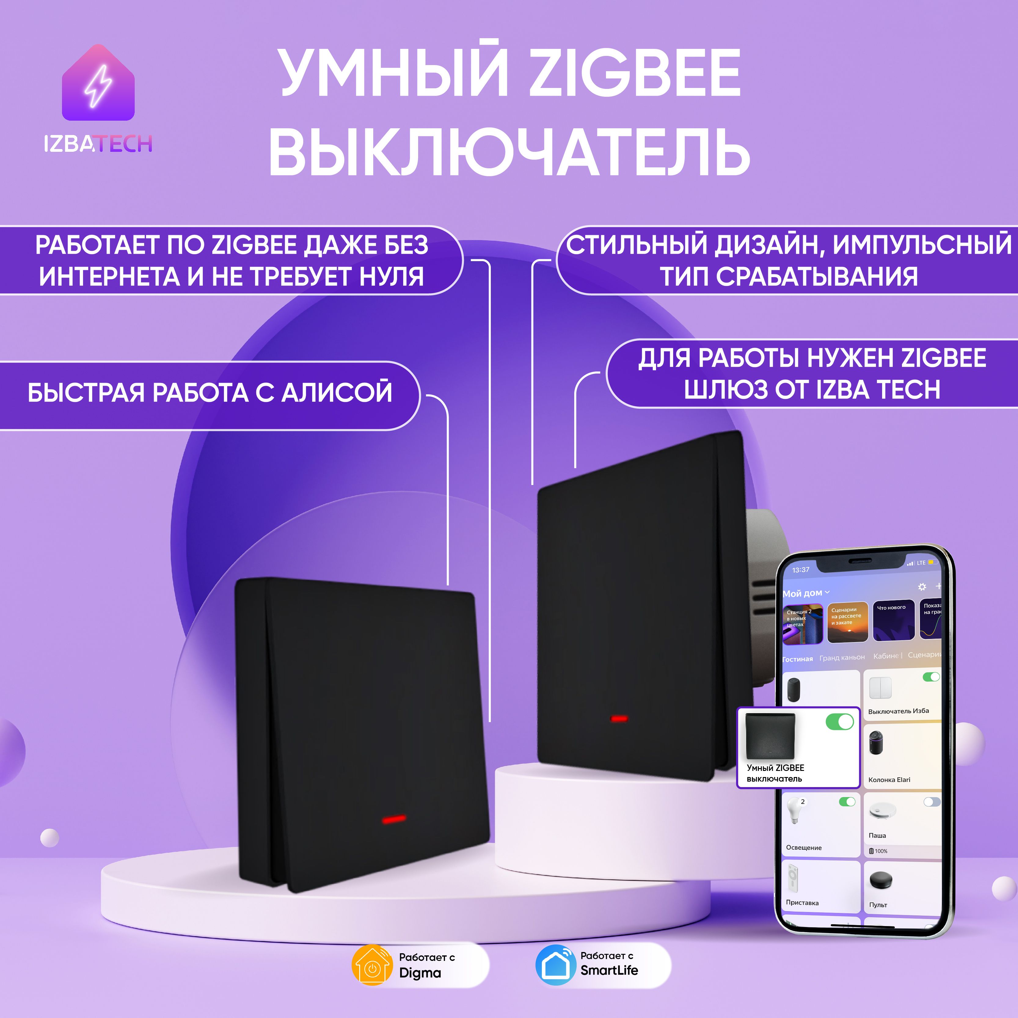 Умный выключатель Izba Tech, клавиш 1 шт, монтаж Скрытый - купить с  доставкой по выгодным ценам в интернет-магазине OZON (850984315)