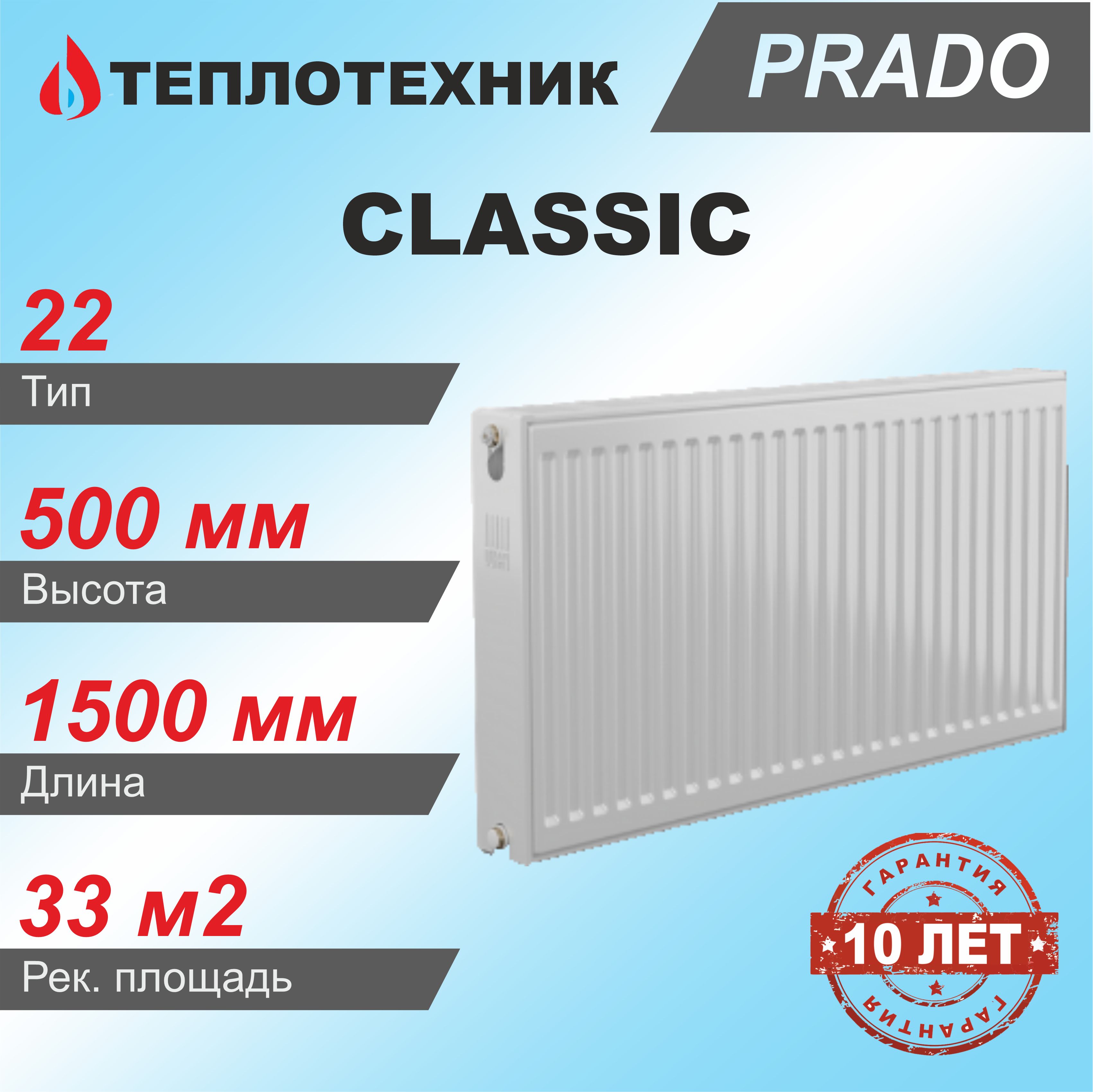 Панельный радиатор Prado Classic 22*500*1500 / стальной для отопления