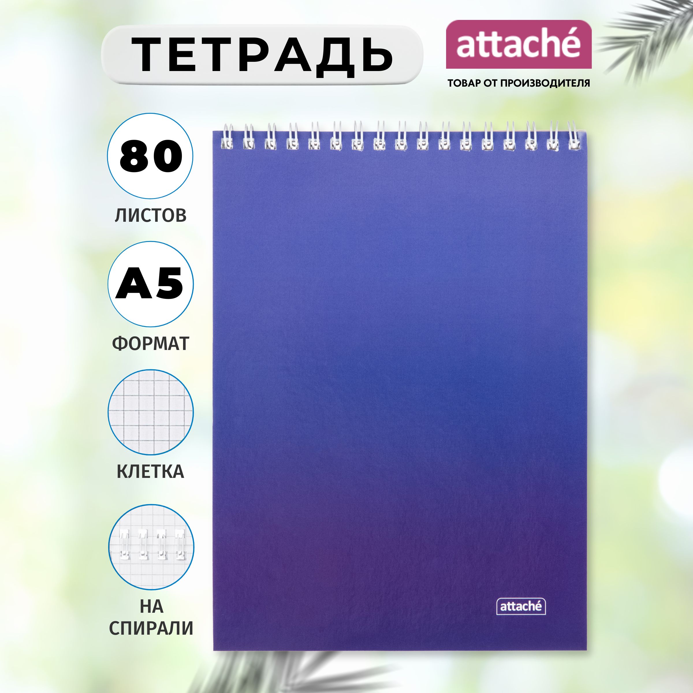 Тетрадь Attache, А5, 80 листов, в клетку, на спирали