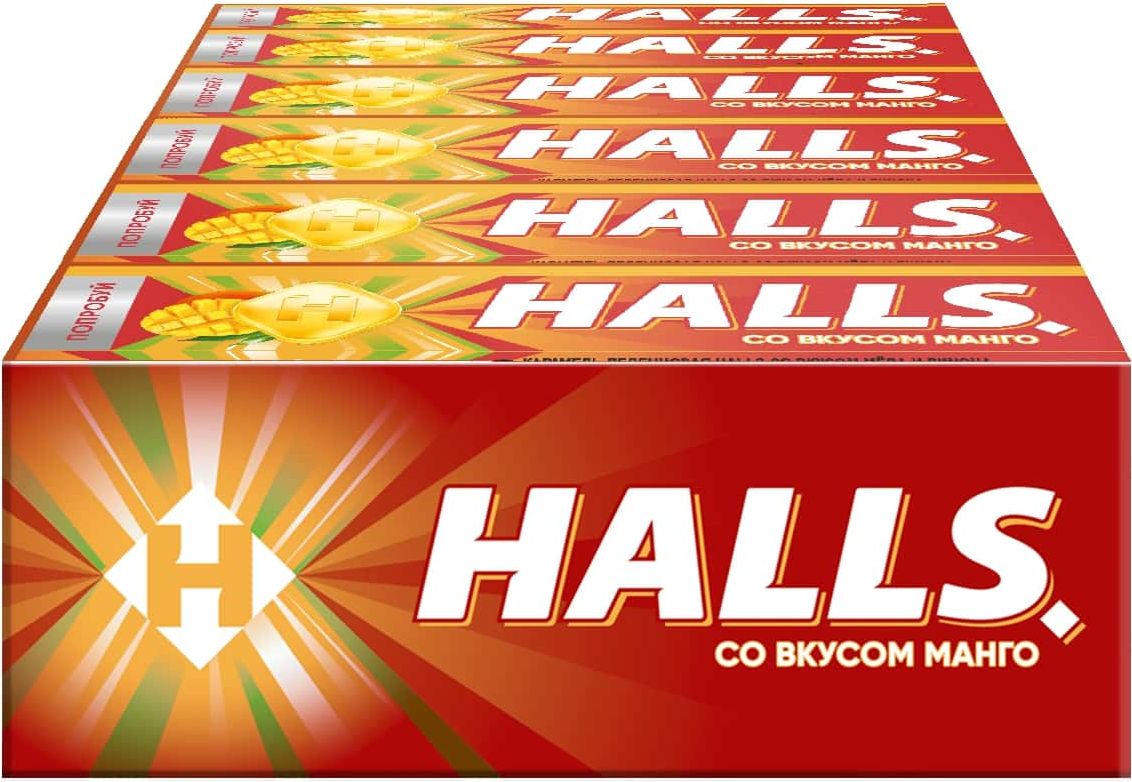 Карамель леденцовая Halls, со вкусом манго, 12 шт х 25 г