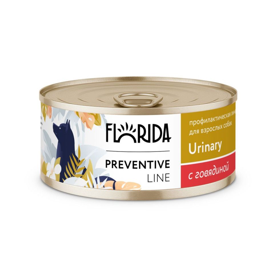 Florida Dog Preventive Line Urinary с говядиной Консервы (корм влажный) для профилактики образования мочевых камней у взрослых собак, 24 шт x 100 г (2,4 кг) / Флорида Профилактическая линейка