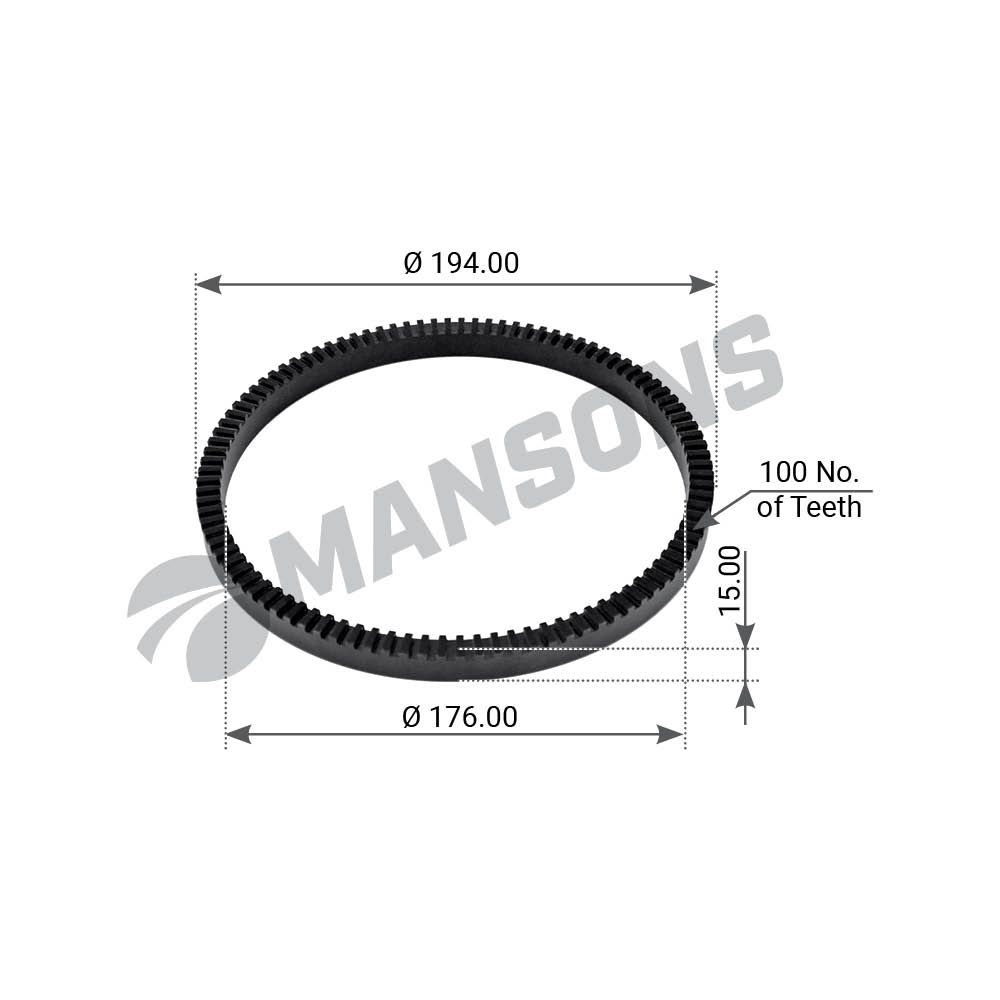 Кольцо ABS 176x194x15 Z 100 BPW SN42 12t 300.215