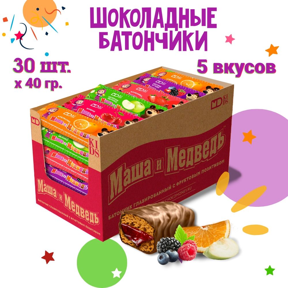 Батончикишоколадные"Машаимедведь"ассорти30шт.