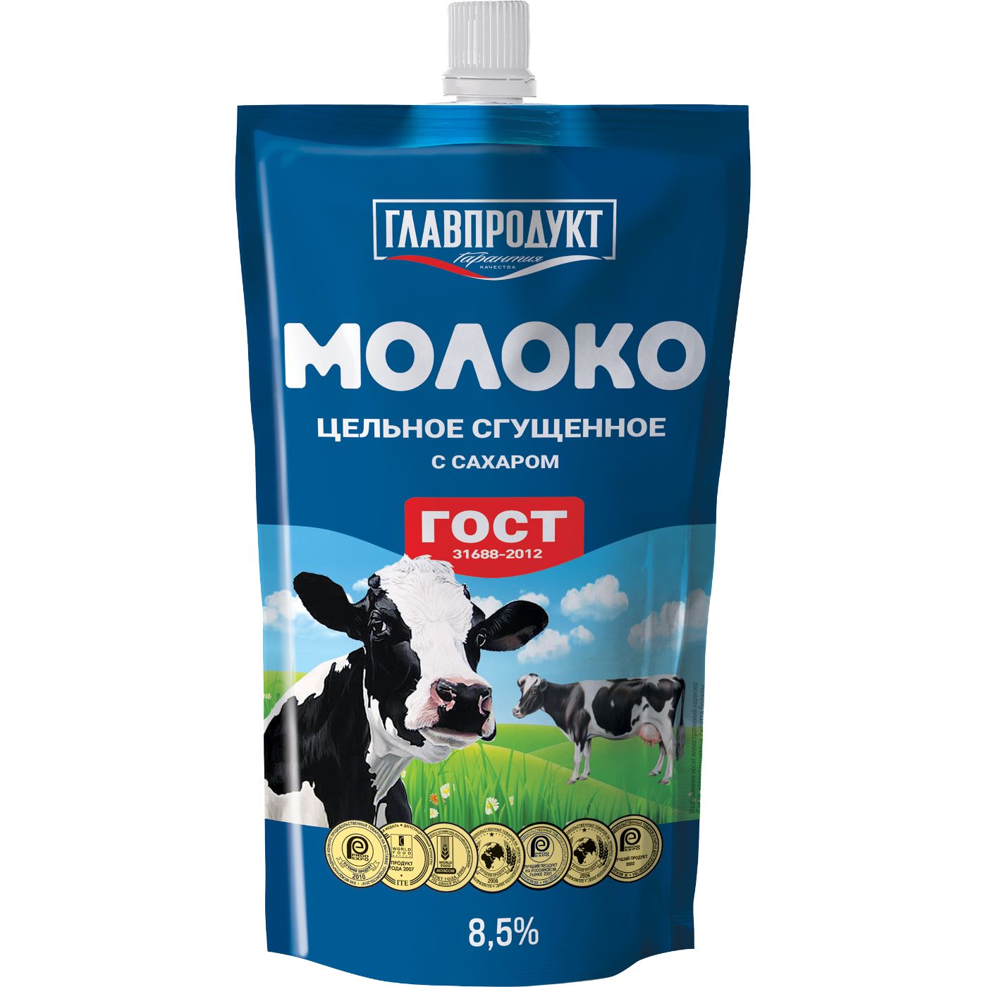 Молоко сгущенное ГЛАВПРОДУКТ цельное с сахаром без змж дой-пак, 600г