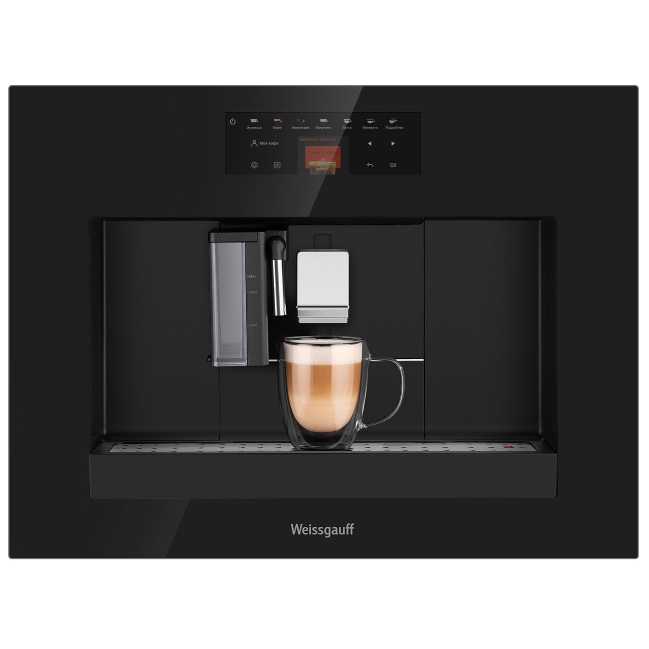 WeissgauffВстраиваемаякофемашинаWCMI-576TouchCappuccino(Модель2024года),Давление19Бар,16программ,Настраиваемыйуровенькрепостииобъема,Встроеннаясистемаподачискапучинаторомдляразличныхтиповмолока,Цветнойдисплей,Многоступенчатаясистемаочистки,Тихийрежим,черный