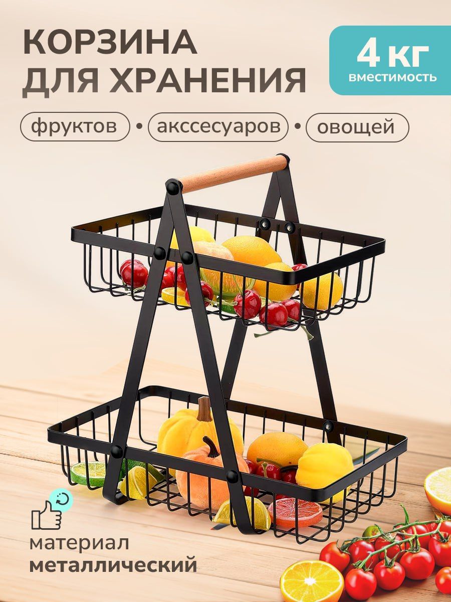 Фруктовница/ Корзина для фруктов и выпечки- Металлическая 2-х Ярусная Конфетница , Корзинка для мелочей купить на OZON по низкой цене (1665607217)