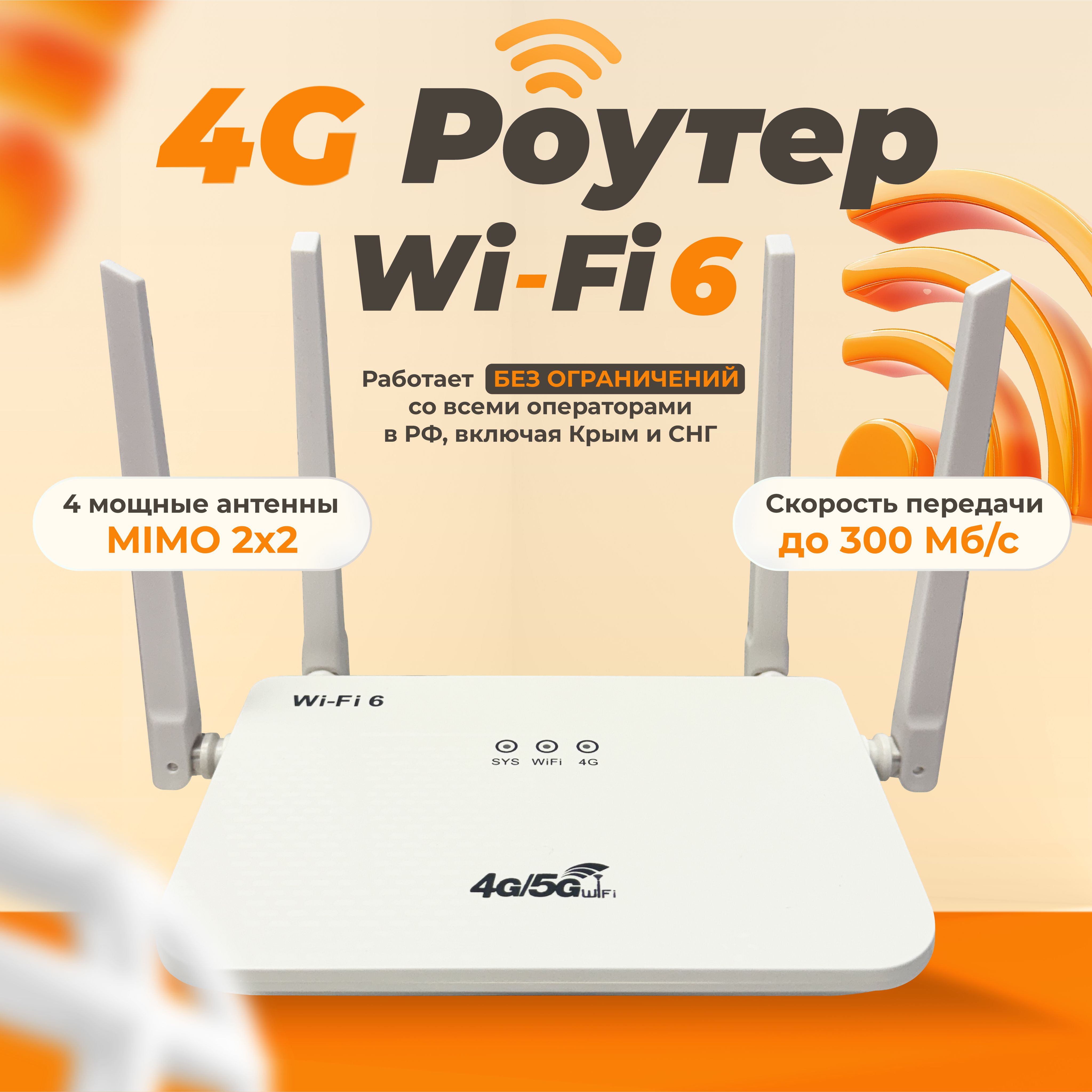 Мощный WiFi роутер c 4 антеннами и с поддержкой сим-карт 3G/4G LTE до 300мБит. Разблокированный.