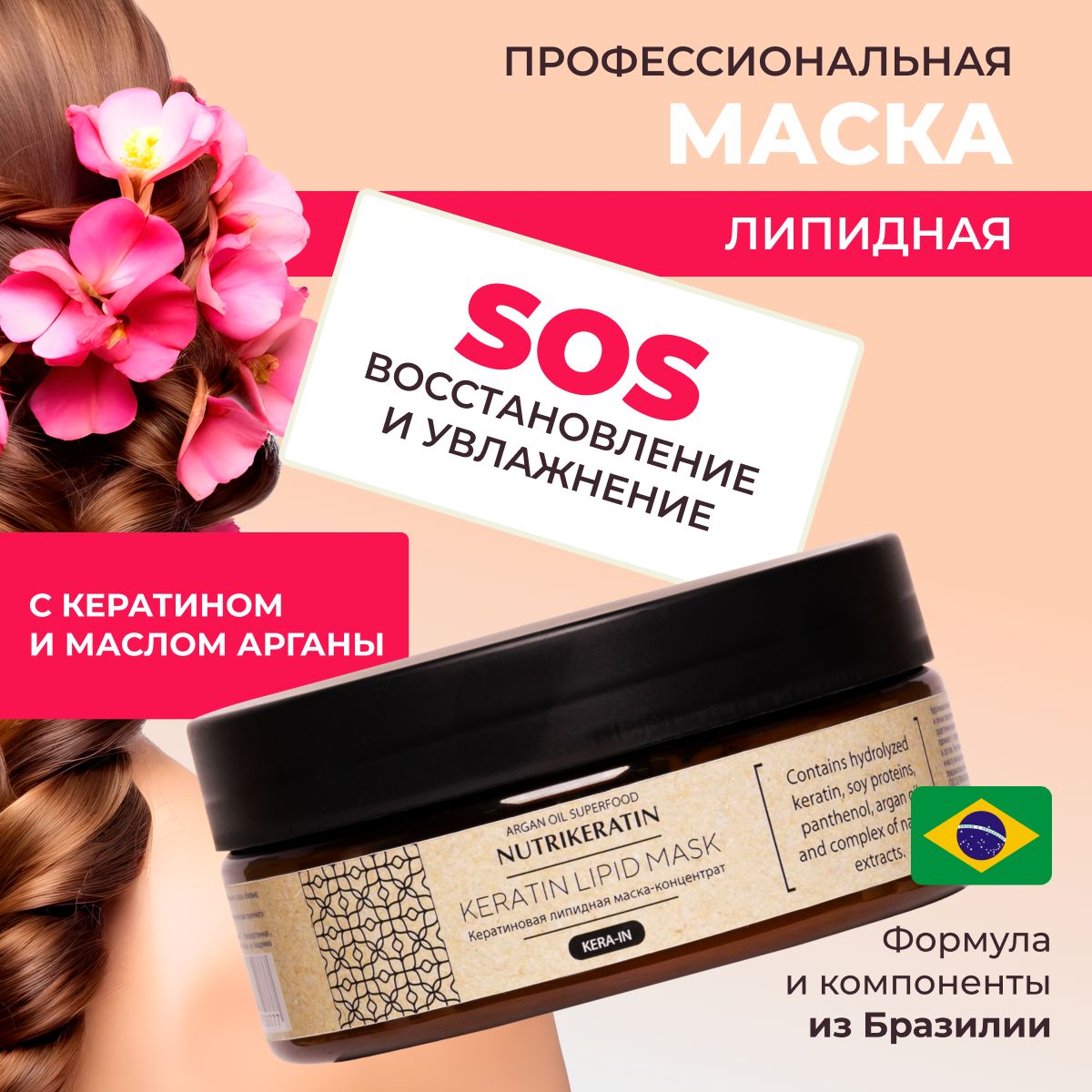 Маска для волос профессиональная липидная с кератином Argan Oil Superfood Keratin Lipid Mask, 150 мл