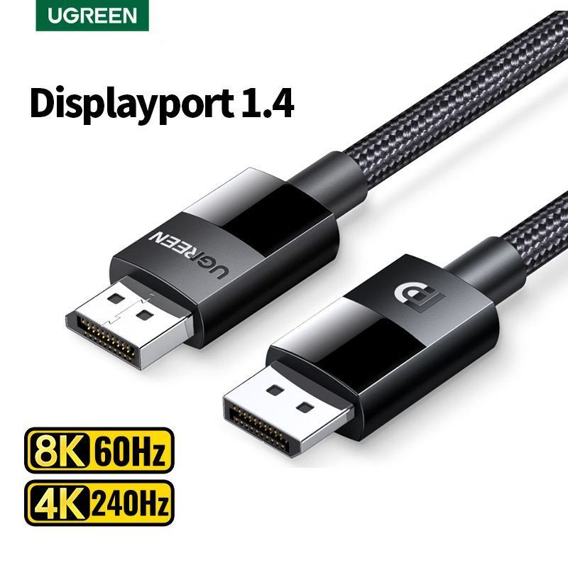 UgreenВидеокабельDisplayPort/DisplayPort,1.5м,черныйматовый