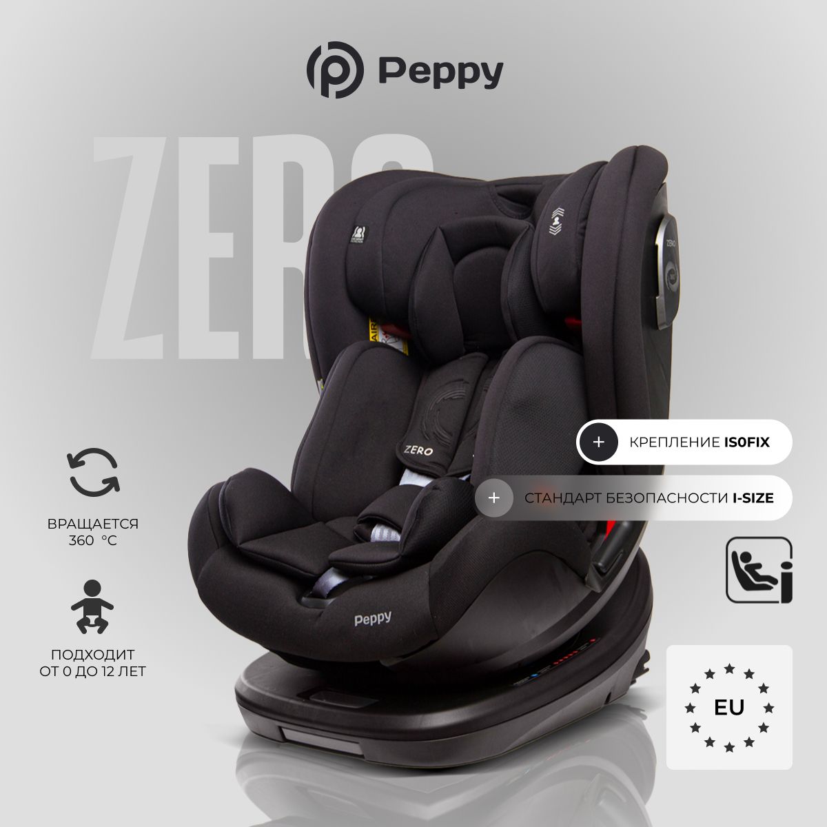 Автокресло Peppy Zero Isofix 0-36 с рождения до 12 лет (black)