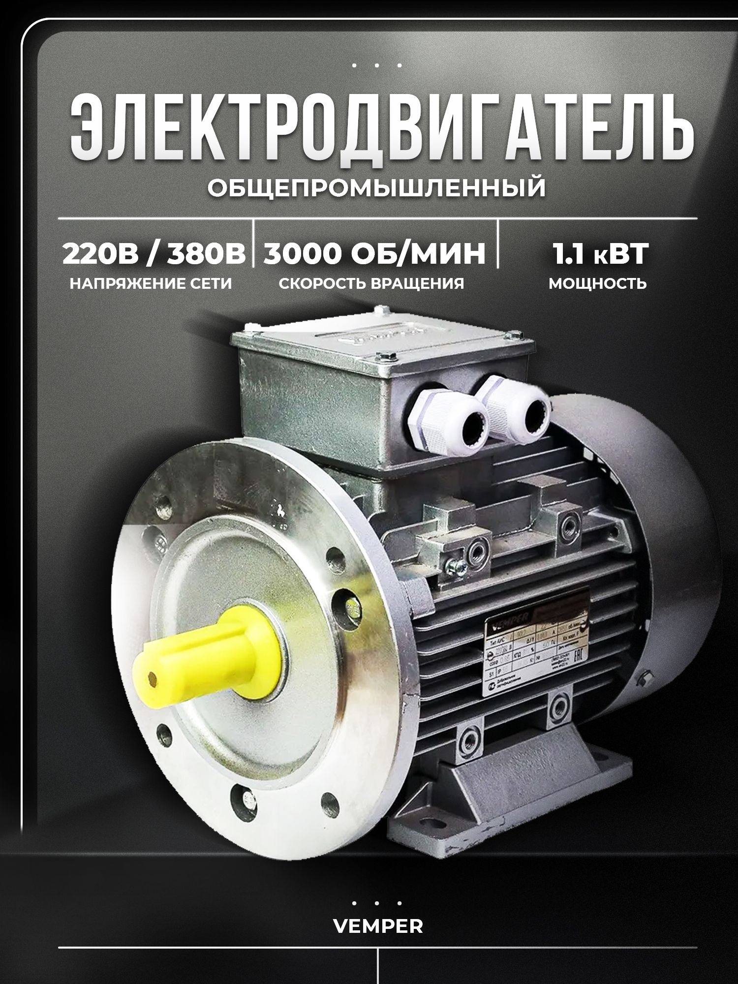 Электродвигатель380В2,2кВт/3000об/минвал24ммфланцевый2081АИСVEMPER