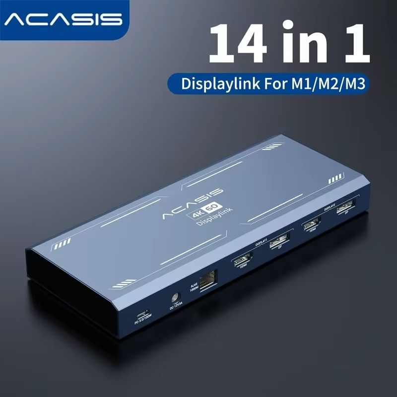 Док-станция ACASIS Displaylink Dual Monitor для MacBook M1/M2/M3/Windows, док-станция для ноутбука USB C с 2 HDMI и 2 DisplayPort, 100 Вт PD Charge