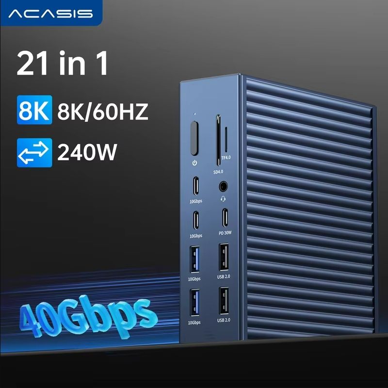 Acasis 40 Гбит/с Thunderbolt Hub 21 в 1 Док-станция 8K/60HZ 240 Вт Входная мощность 90 Вт Выход USB 3.0 USB 2.0 Для Macbook Pro