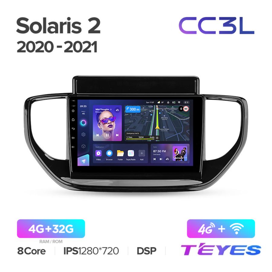 Магнитола TEYES Hyundai Solaris 2 2020-2021 CC3L 4/32GB, 8-ми ядерный процессор Android 10, IPS экран, DSP, чип-усилитель EN7388, 4G+Wi-Fi, 2 DIN