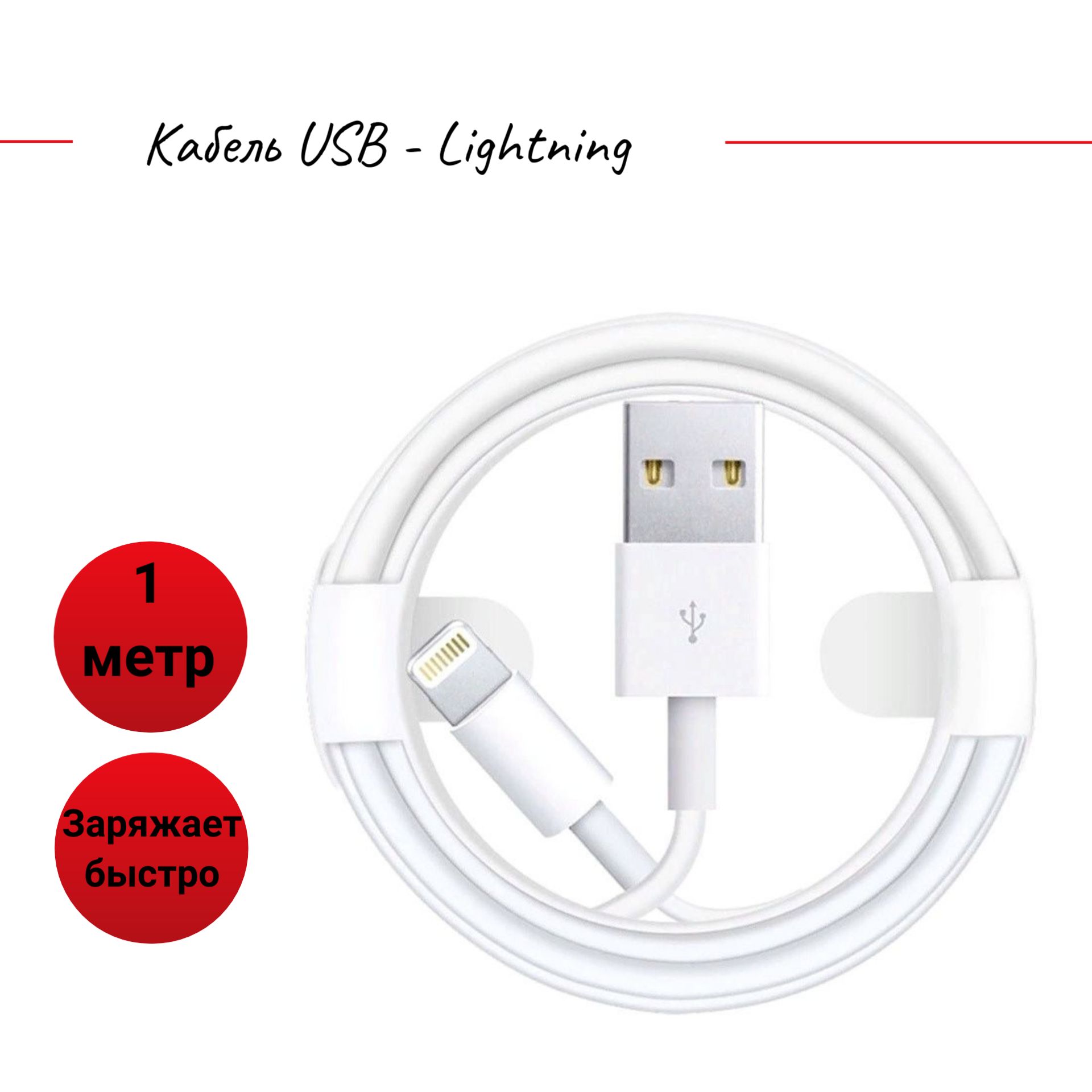 Кабель питания USB 2.0 Type-A/Apple Lightning, 1 м, белый, черный