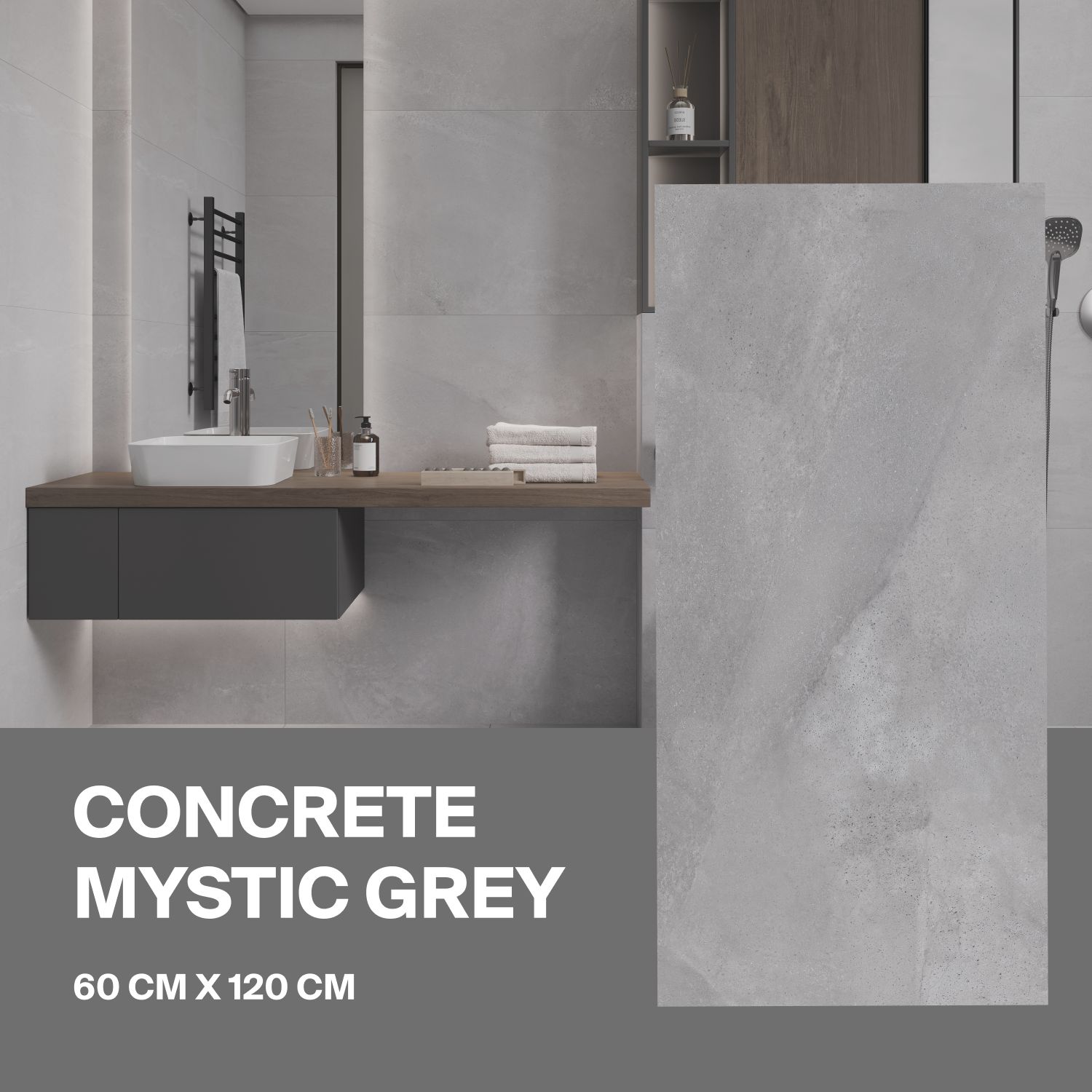 Керамогранит Ceradim Concrete Mystic Grey серый 60х120 Матовый в упаковке 1,44м2 (2 плиты)