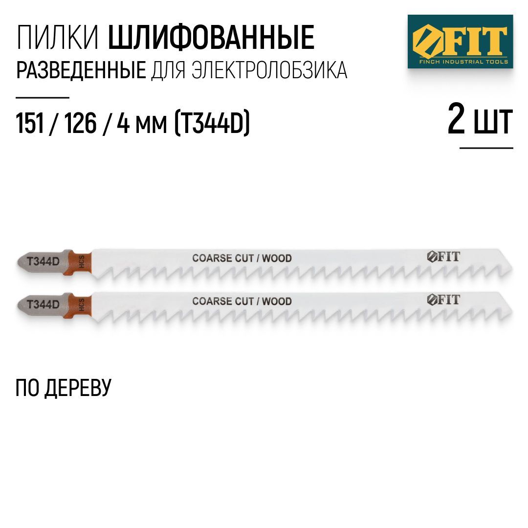 FIT Пилки по дереву для электролобзика 151/126/ шаг 4 мм полотна HCS разведенные шлифованные, набор 2 шт.