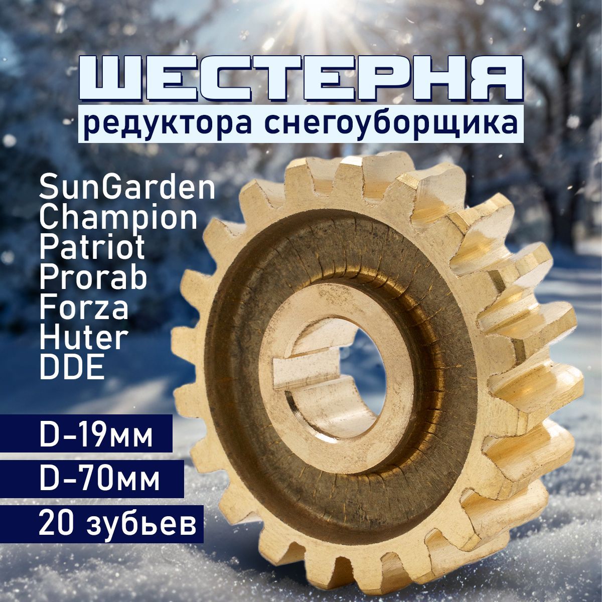 Шестерня редуктора снегоуборщика, 20 зубьев, d 19 мм/70 мм. SunGarden DDE CHAMPION Patriot Prorab Forza Huter и др.