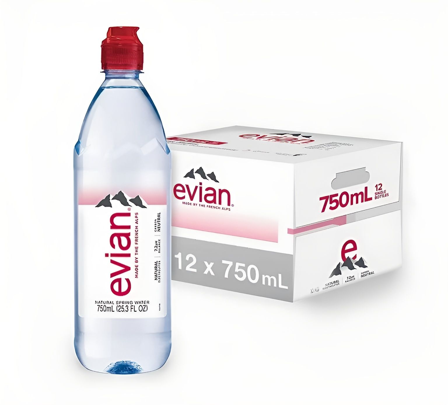 Вода минеральная Evian (Эвиан) 12 шт. по 0,75 л Спорт, негазированная, пэт